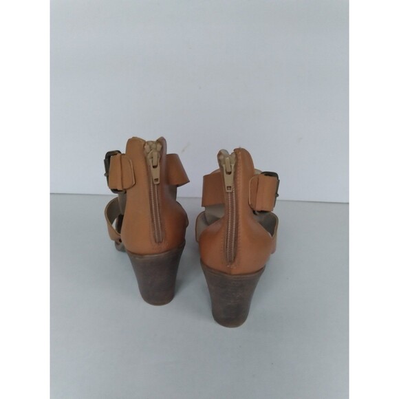 Summit Leather Heels Gladiator Strappy Block Heel Tan Ankle Strap Size 7 - Picture 5 of 7